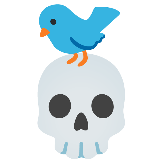 emoji style graphic of a bird on a skull